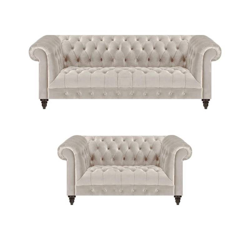 JVmoebel Chesterfield-Sofa Designer Chesterfield Weiße Couchgarnitur 3-Sitzer Textil Zweisitzer, 2 Teile, Made in Europa von JVmoebel