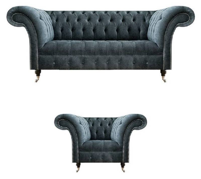 JVmoebel Chesterfield-Sofa Designer Graues Sofa Sessel Sitzset Moderner Einsitzer Dreisitzer, 2 Teile, Made in Europa von JVmoebel