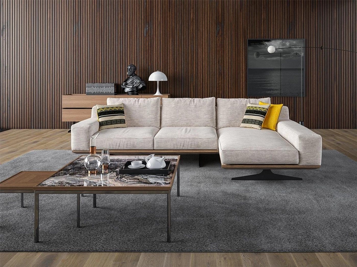 JVmoebel Wohnzimmer-Set Designer Luxus Textil L-Form Wohnzimmer 2x Couchtisch Einrichtung, (3-St., Nur Ecksofa L-Form + 2x Couchtische), Made in Europa von JVmoebel