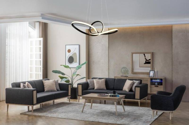 JVmoebel Polstergarnitur Designer Schwraze Sofagarnitur Wohnzimmer Couchen Holzgestell Set, (3-tlg., 2x 3-Sitzer + 1x Sessel ohne Couchtisch), Made in Europa von JVmoebel