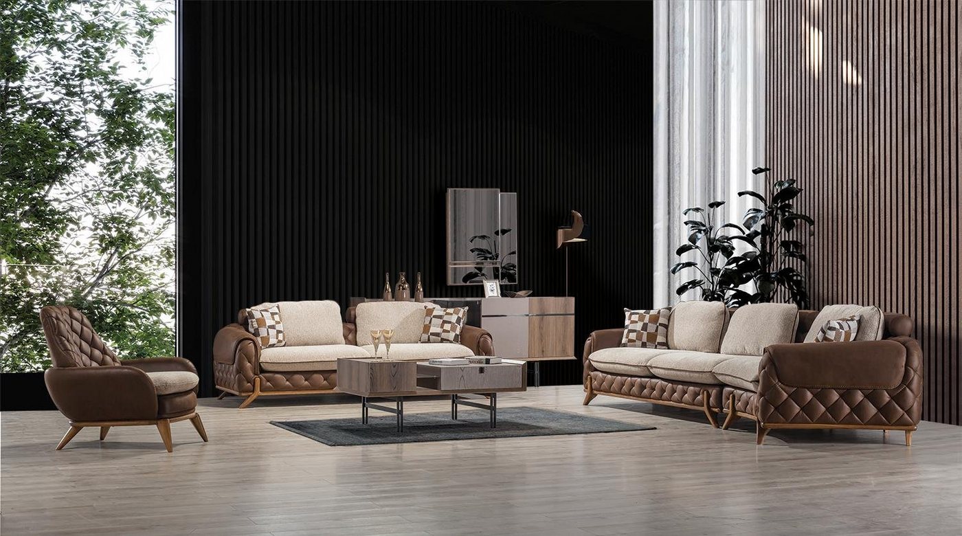 JVmoebel Wohnzimmer-Set Designer Sofagarnitur 4+3 Sitzer Luxus Sessel Couchtisch 4tlg Set, (4-St., Nur Nur Sofas 4 + 3 Sitzer + Sessel + Couchtisch), Made in Europa von JVmoebel