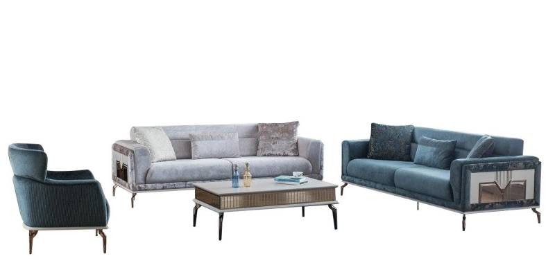 JVmoebel Wohnzimmer-Set Designer Sofagarnitur 4tlg. Couch Sofa Set 3 Sitzer Sessel Couchtisch, (4-St., 2x 3-Sitzer + 1x Sessel + 1x Couchtisch), Made in Europa von JVmoebel