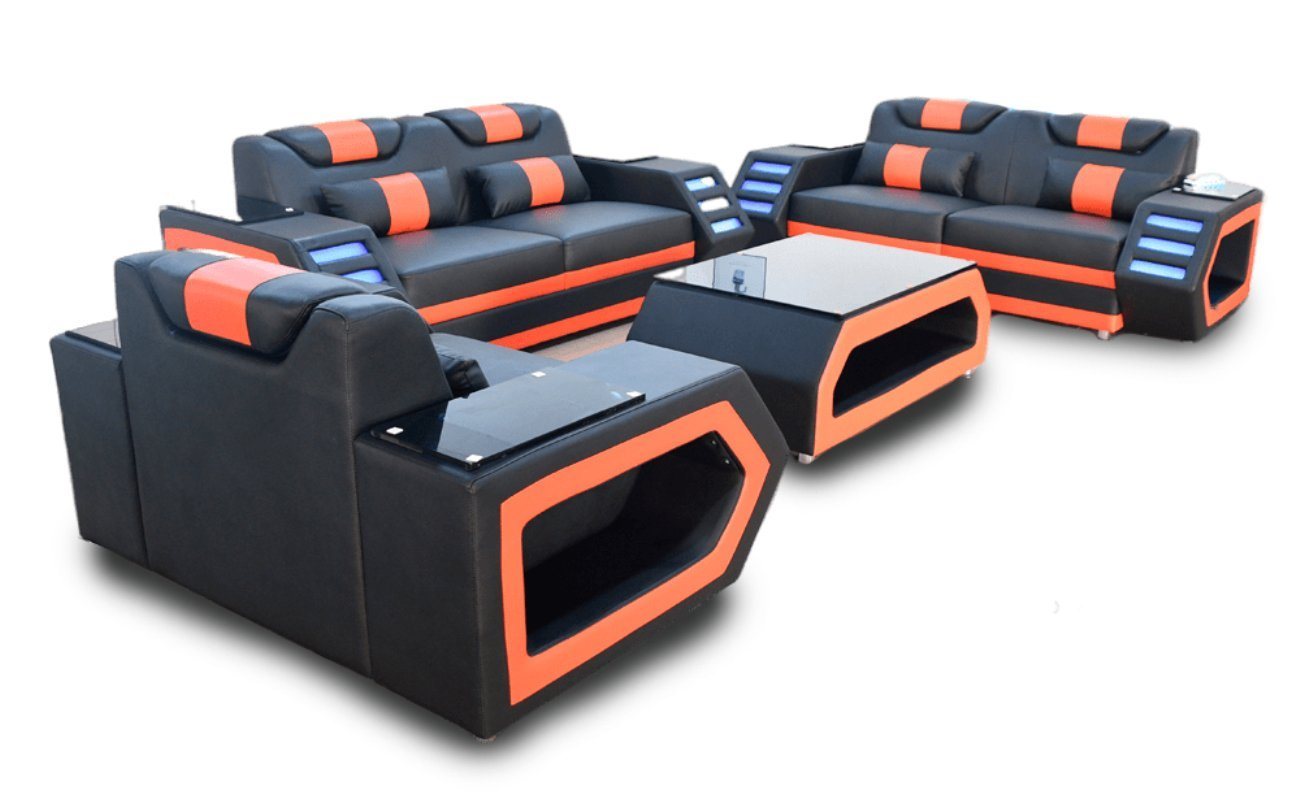 JVmoebel Wohnzimmer-Set Designer Sofagarnitur Sofa Polster Set 3+2+1 Ledersofa Beleuchtet, (3-St., 1x 3-Sitzer + 1x 2-Sitzer + 1x Sessel ohne Couchtisch), Made in Europa von JVmoebel