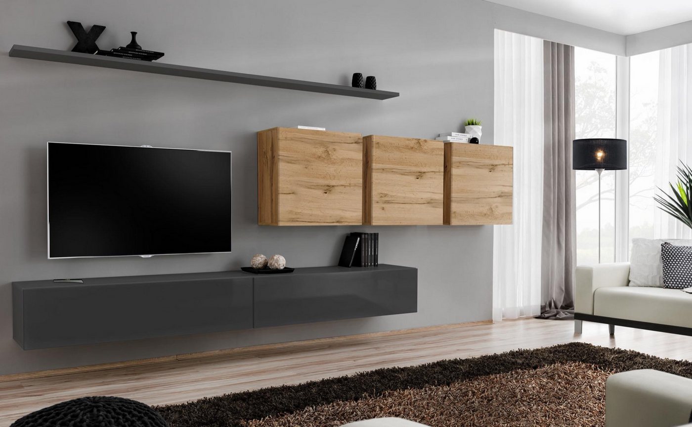JVmoebel Wohnzimmer-Set Designer Wandschrank 8-teiliges Sideboard für das Wohnzimmer, (8-St., 1x Wohnwand + 2x TV Ständer + 3x Wandschrank + 2x Wandregal), Made in Europa von JVmoebel