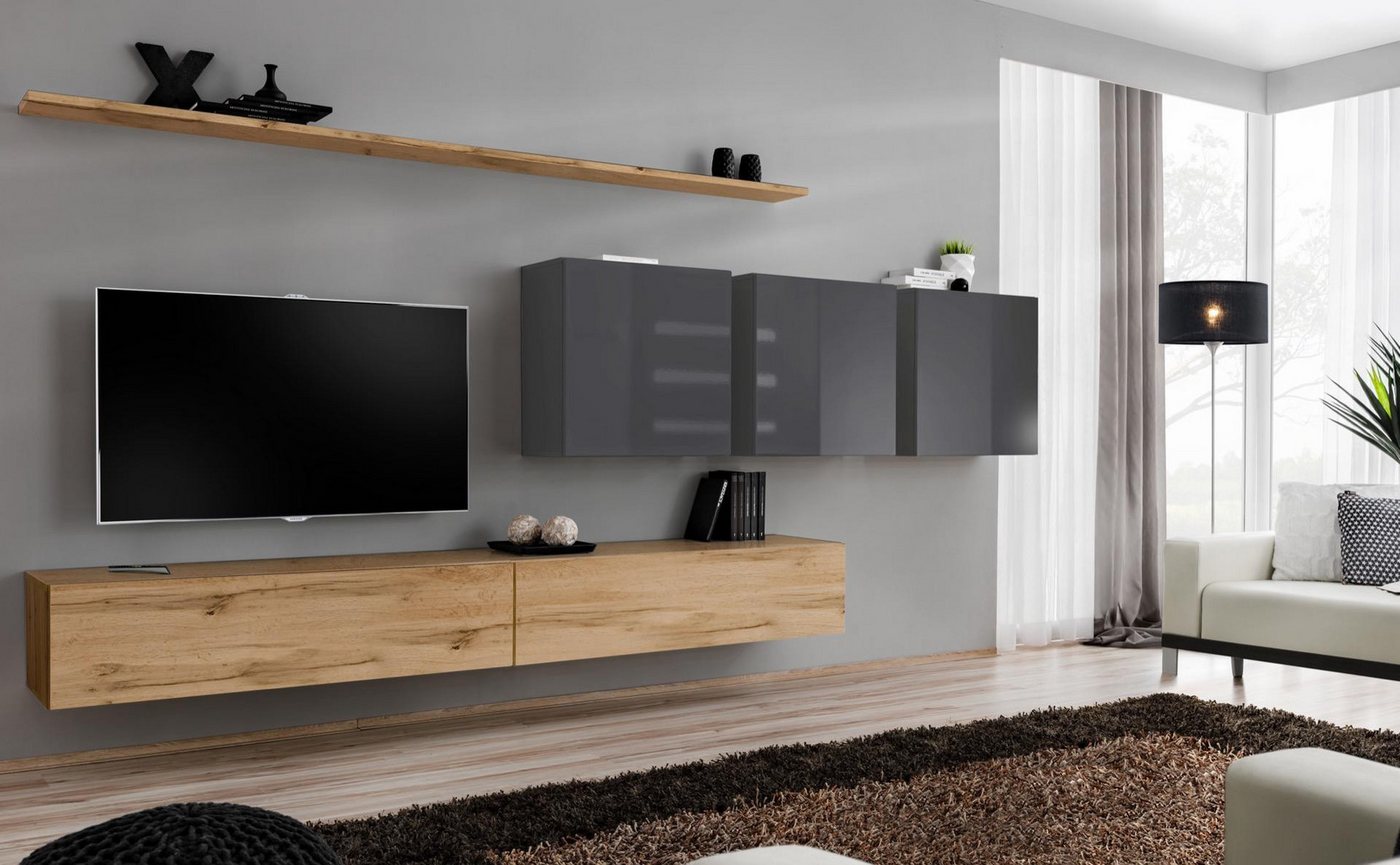 JVmoebel Wohnzimmer-Set Designer Wandschrank für das Wohnzimmer - Braun Regal System, (8-St., 1x Wohnwand + 2x TV Ständer + 3x Wandschrank + 2x Wandregal), Made in Europa von JVmoebel
