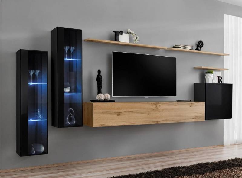 JVmoebel Wohnwand Designer Wohnwand Braun Sideboard Wandschrank für Wohnzimmermöbel, (8-St., 1x Wohnwand + 1x TV Ständer + 3x Wandschrank + 3x Wandregal), Made in Europa von JVmoebel