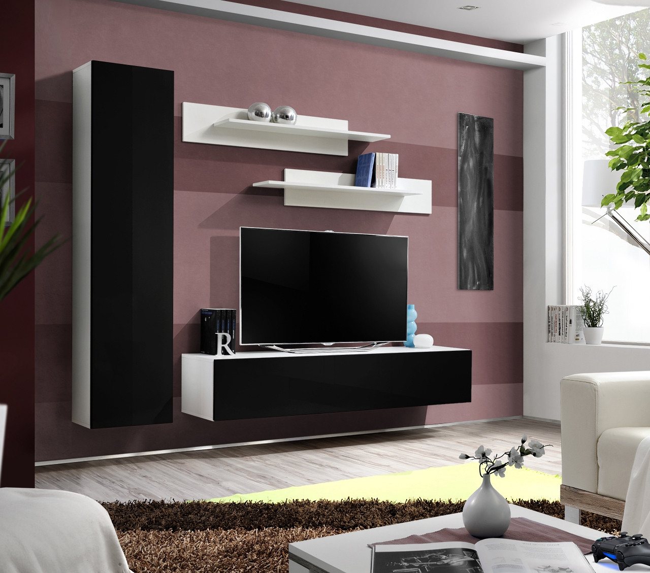 JVmoebel Wohnwand Designer Wohnwand Luxus TV-Möbel Sideboard für das Wohnzimmer, (5-St., 1x Wohnwand + 1x TV Ständer + 1x Wandschrank + 2x Wandregal), Made in Europa von JVmoebel