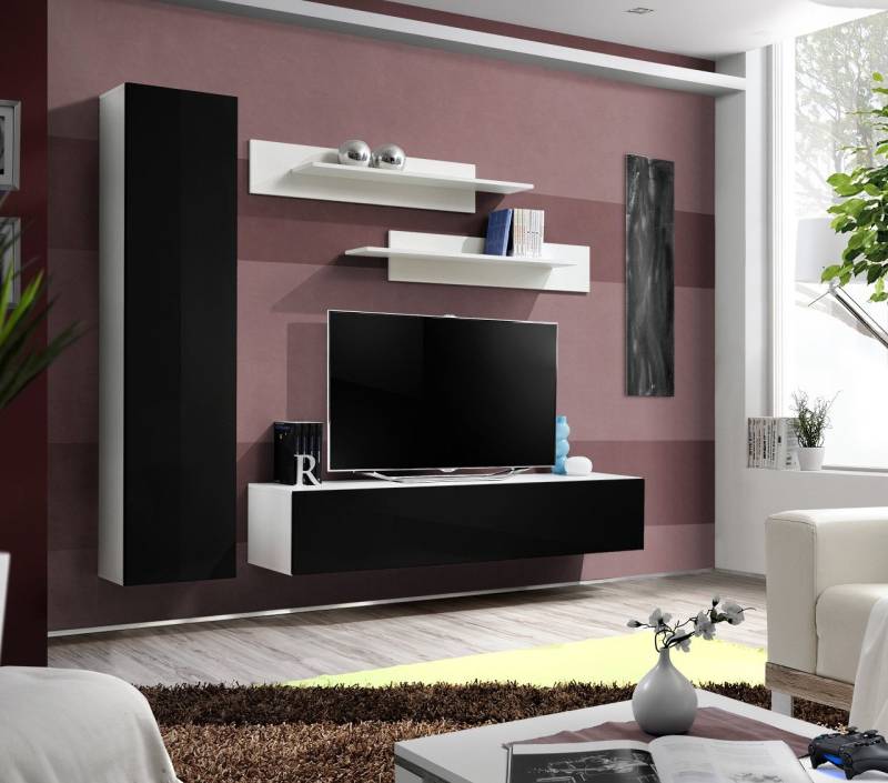 JVmoebel Wohnwand Designer Wohnwand Luxus TV-Möbel Sideboard für das Wohnzimmer, (5-St., 1x Wohnwand + 1x TV Ständer + 1x Wandschrank + 2x Wandregal), Made in Europa von JVmoebel