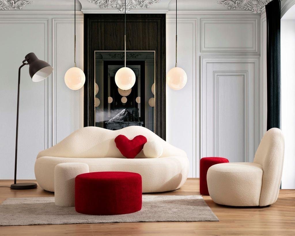 JVmoebel Wohnzimmer-Set Designer Wohnzimmer Couch Sofa Möbel 4tlg. 3 Sitz Sofa und 3x Hocker, (4-St., 1x 3 Sitzer + 3x Hocker), Made in Europa von JVmoebel