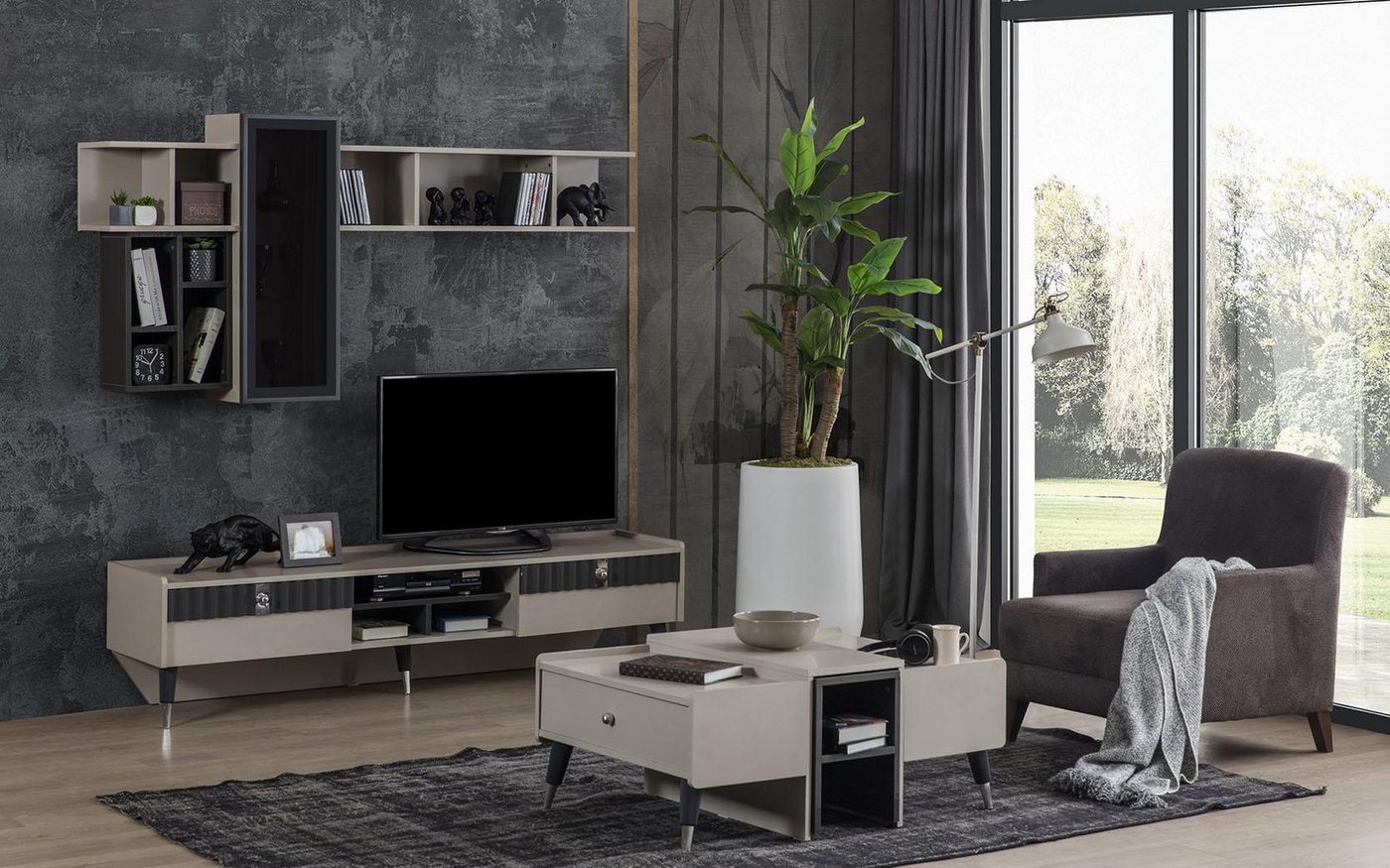 JVmoebel Wohnzimmer-Set Designer Wohnzimmer Set aus Holz mit Couchtisch und Regalen 3tlg., (3-St., 1x TV Ständer + 1x Regal + 1x Couchtisch), Made in Europa von JVmoebel