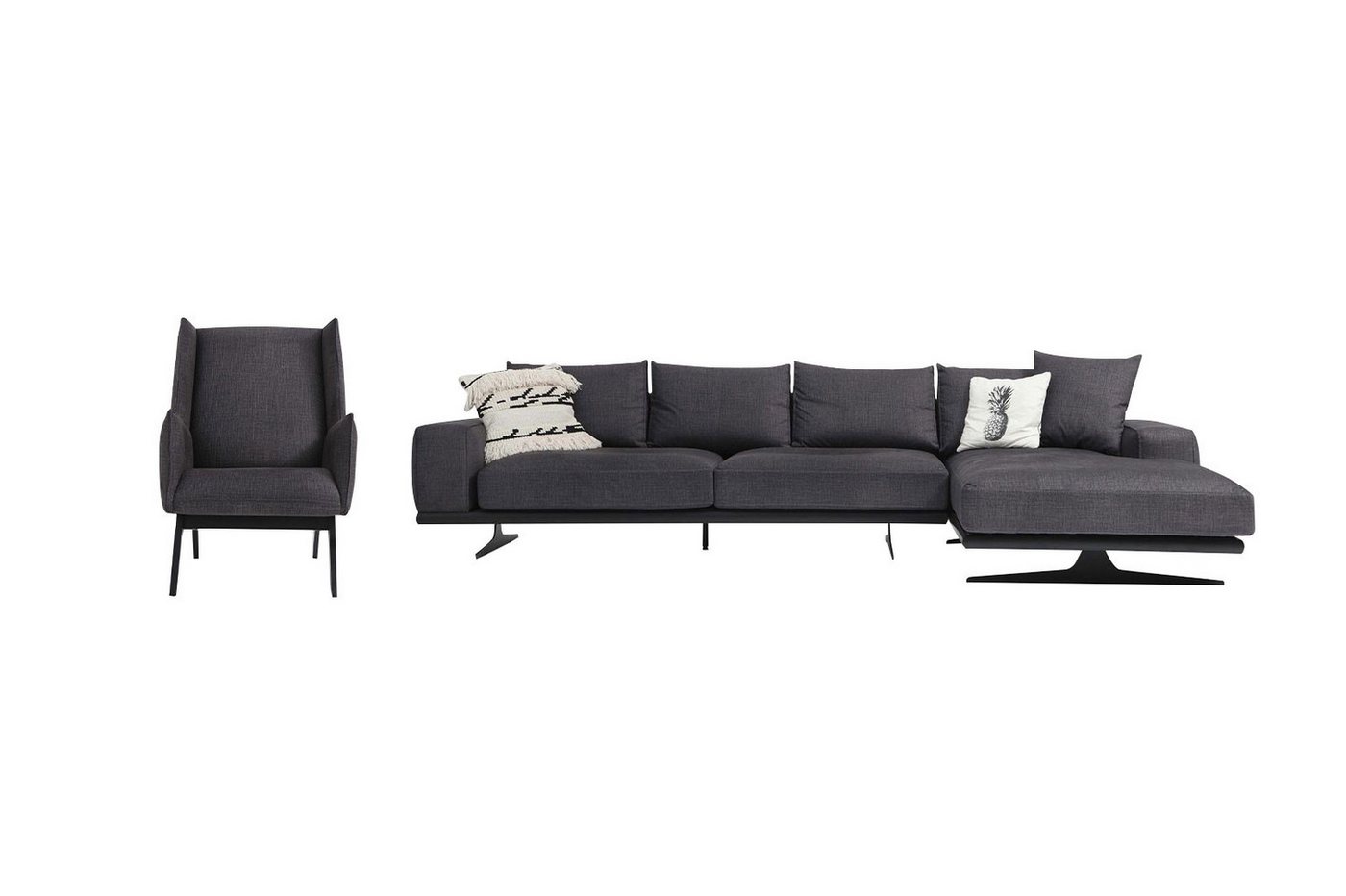 JVmoebel Wohnzimmer-Set Ecksofa L-Form Sessel Sofa Wohnzimmer Grau Modern Stoff Sofas Sitzer, (3-St., 1x Sessel + 1x Ecksofa), Made in Europa von JVmoebel