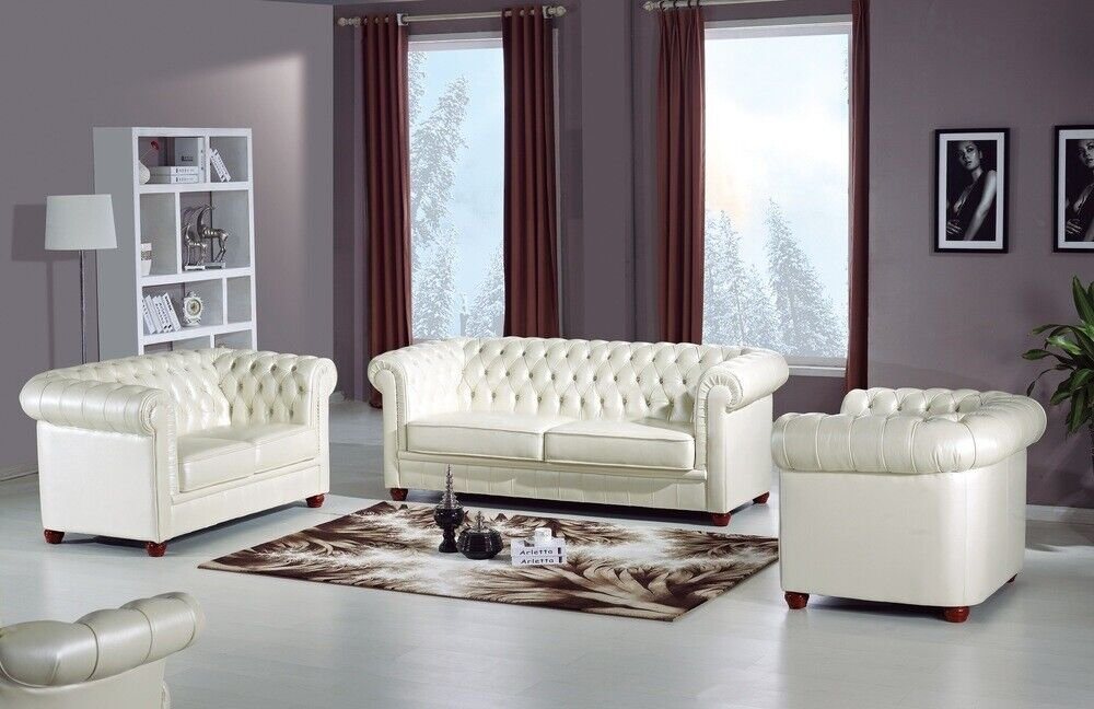 JVmoebel Wohnzimmer-Set Edle Designer Couch Luxus Chesterfield Garnituren 100% Leder Sofort, (3-St., 3-Sitzer Sofa/2-Sitzer Sofa/Sessel), Made in Europa von JVmoebel