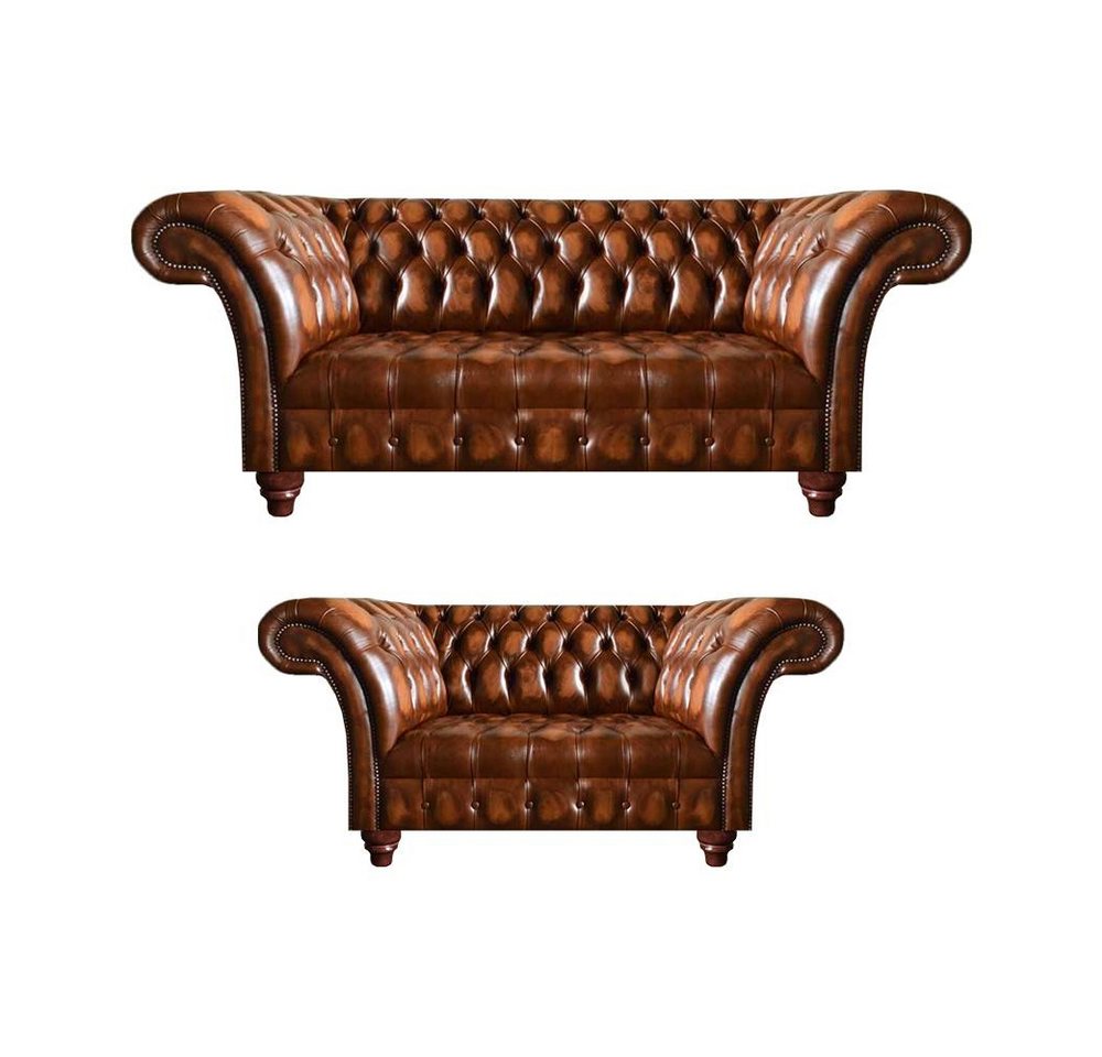 JVmoebel Chesterfield-Sofa Edle Hellbraune Chesterfield Garnitur Wohnzimmer Zweisitzer 3-Sitzer, 2 Teile, Made in Europa von JVmoebel