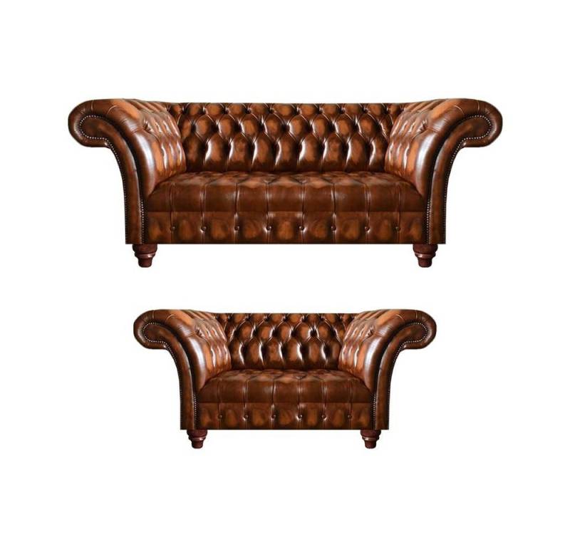 JVmoebel Chesterfield-Sofa Edle Hellbraune Chesterfield Garnitur Wohnzimmer Zweisitzer 3-Sitzer, 2 Teile, Made in Europa von JVmoebel