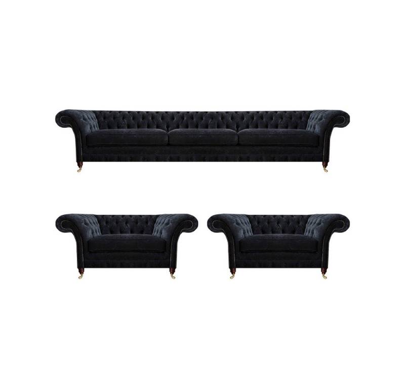 JVmoebel Chesterfield-Sofa Edle Schwarze Chesterfield Wohnzimmer Sitzgarnitur Dreisitzer Sessel, 3 Teile, Made in Europa von JVmoebel