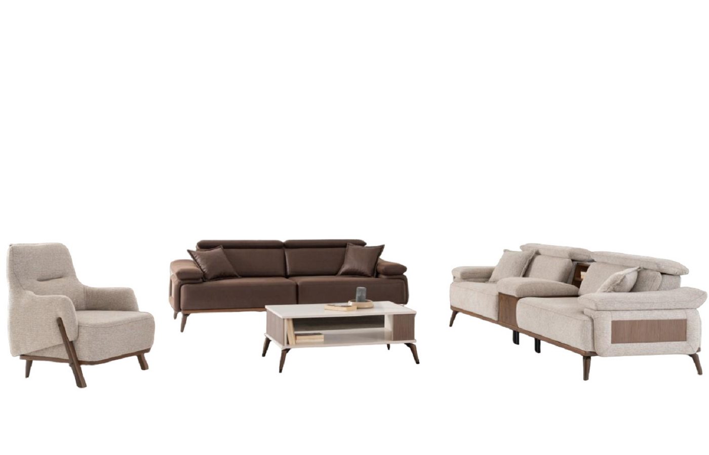 JVmoebel Wohnzimmer-Set Elegante Couchgarnitur Designer Viersitzer Dreisitzer Sessel, (3-St., Nur Sofas 4 Sitzer + 3 Sitzer + Sessel), Made in Europa von JVmoebel