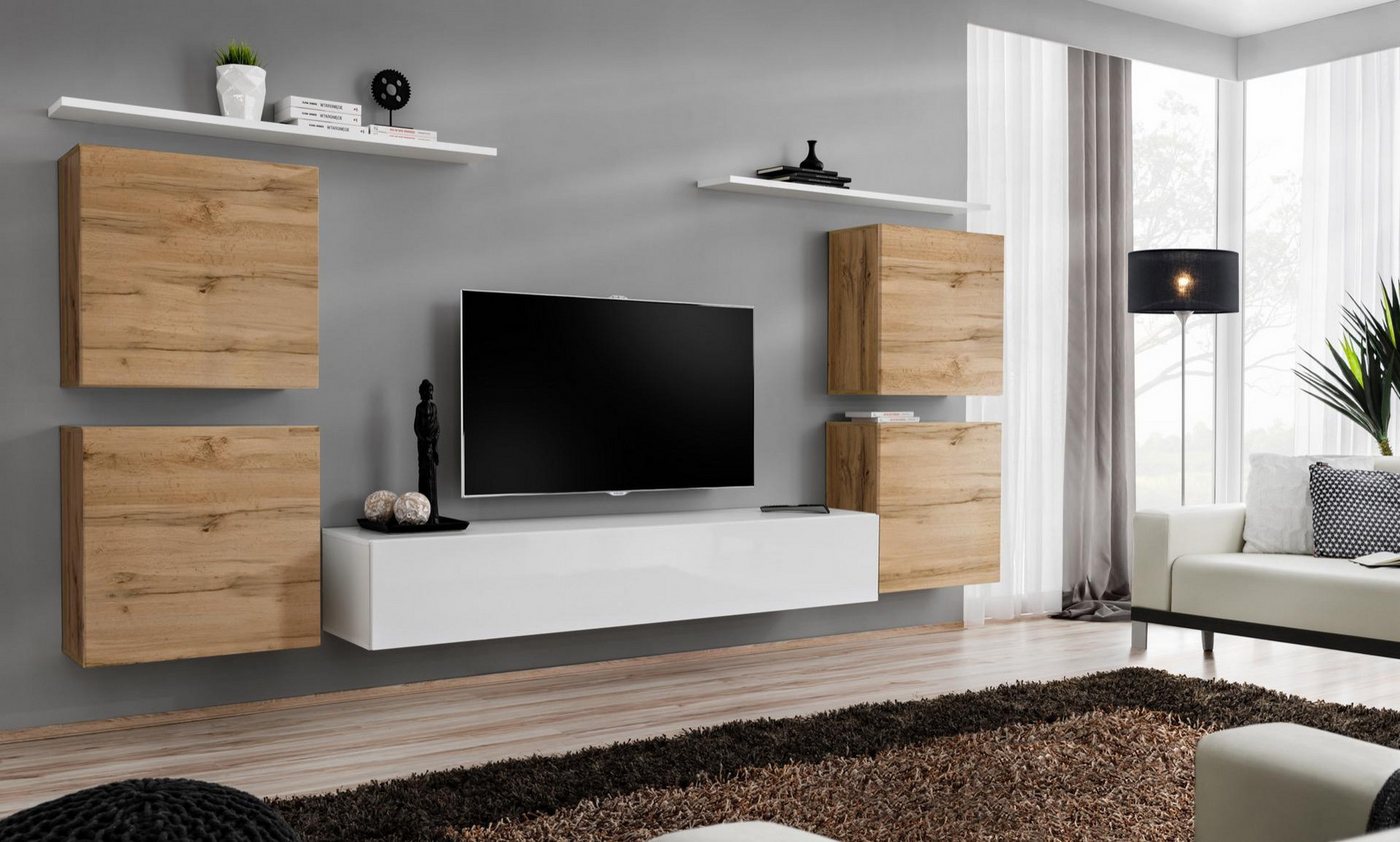 JVmoebel Wohnzimmer-Set Elegante TV-Wand aus Holz für das stilvolle Wohnzimmer, (8-St., 1x Wohnwand + 1x TV Ständer + 4x Wandschrank + 2x Wandregal), Made in Europa von JVmoebel