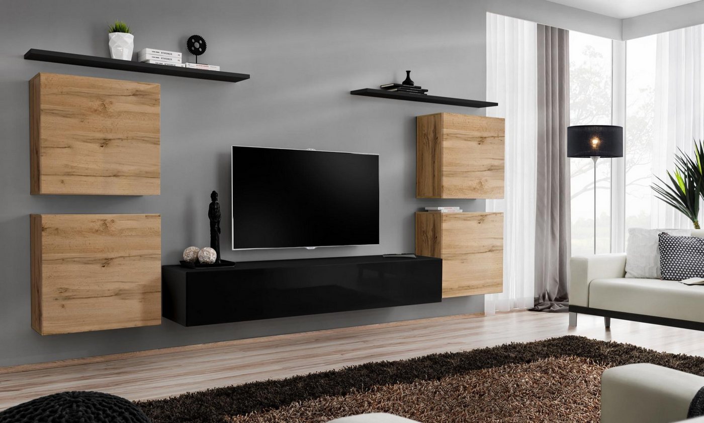 JVmoebel Wohnwand Elegante Wohnwand für TV - Design Sideboard & Wandschrank Neu, (2-St., 1x Wohnwand + 1x TV Ständer + 4x Wandschrank + 2x Wandregal), Made in Europa von JVmoebel