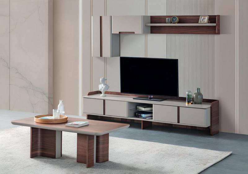 JVmoebel Wohnwand Elegante Wohnzimmer Wandkombination Designer TV-Schrank & Couchtisch, (3-St., TV-Ständer/Regale/Couchtisch), Made in Europa von JVmoebel