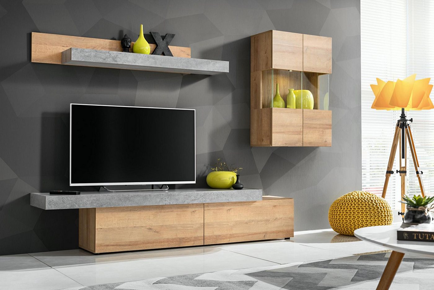 JVmoebel Wohnwand Eleganter TV-Schrank Modernes Design für Ihre Wand, (3-St., TV-Ständer/Regal/Wandschrank), Made in Europa von JVmoebel