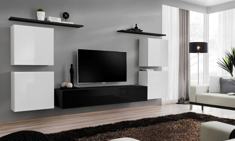 JVmoebel Wohnzimmer-Set Eleganter Weißer Wandschrank für Luxus Wohnzimmermöbel, (8-St., 1x Wohnwand + 1x TV Ständer + 4x Wandschrank + 2x Wandregal), Made in Europa von JVmoebel