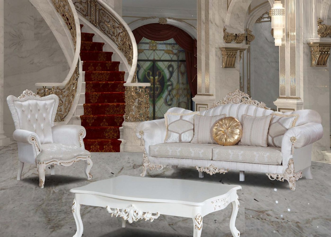 JVmoebel Polstergarnitur Elegantes 3-Sitzer Sofa mit Couchtisch im 3-teiligen Set, (3-tlg., 1x 3-Sitzer + 1x Sessel + 1x Couchtisch), Made in Europa von JVmoebel