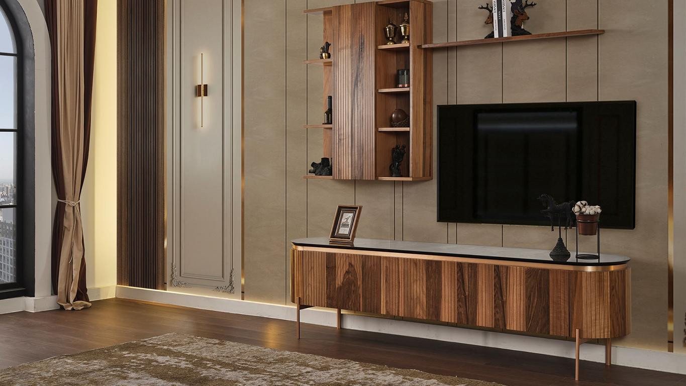 JVmoebel Wohnzimmer-Set Elegantes Wohnzimmer Set: Braun TV-Bord & Wandschrank, (2-St., 1x TV Lowboard + 1x Wandschrank), Made in Europa von JVmoebel