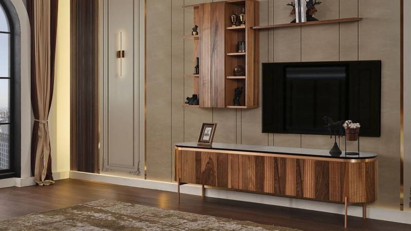 JVmoebel Wohnzimmer-Set Elegantes Wohnzimmer Set: Braun TV-Bord & Wandschrank, (2-St., 1x TV Lowboard + 1x Wandschrank), Made in Europa von JVmoebel