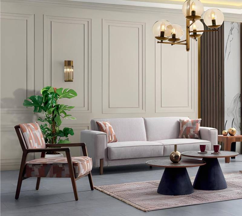 JVmoebel Polstergarnitur Exklusive Wohnzimmer Set Textil Beige 3-Sitzer Sofas und Sessel 2tlg, (2-tlg., 3-Sitzer Sofa + Sessel), Made in Europa von JVmoebel
