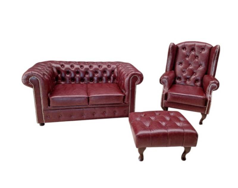 JVmoebel Chesterfield-Sofa Garnitur 2+1 Hocker Leder Sofa Polster Couchen Sofas Luxus Neu Sofort, 3 Teile, Made in Europa von JVmoebel