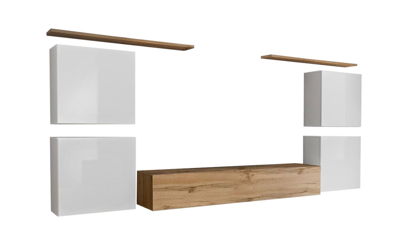 JVmoebel Wohnzimmer-Set Garnitur Set 7tlg Luxus Neu Wohnwand Braun TV Ständer, (8-St., 1x Wohnwand + 1x TV Ständer + 4x Wandschrank + 2x Wandregal), Made in Europa von JVmoebel