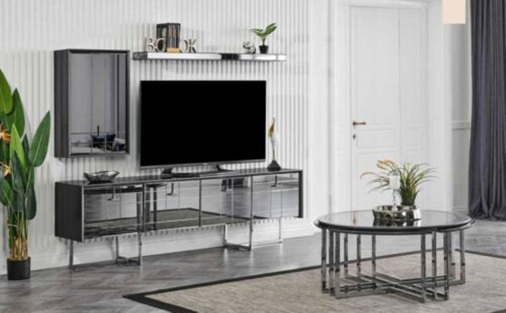 JVmoebel Wohnzimmer-Set Glas Wohnwand Loft Schrank Wand Wohnzimmer Anbau Wände tv rtv ständer, (3-St) von JVmoebel