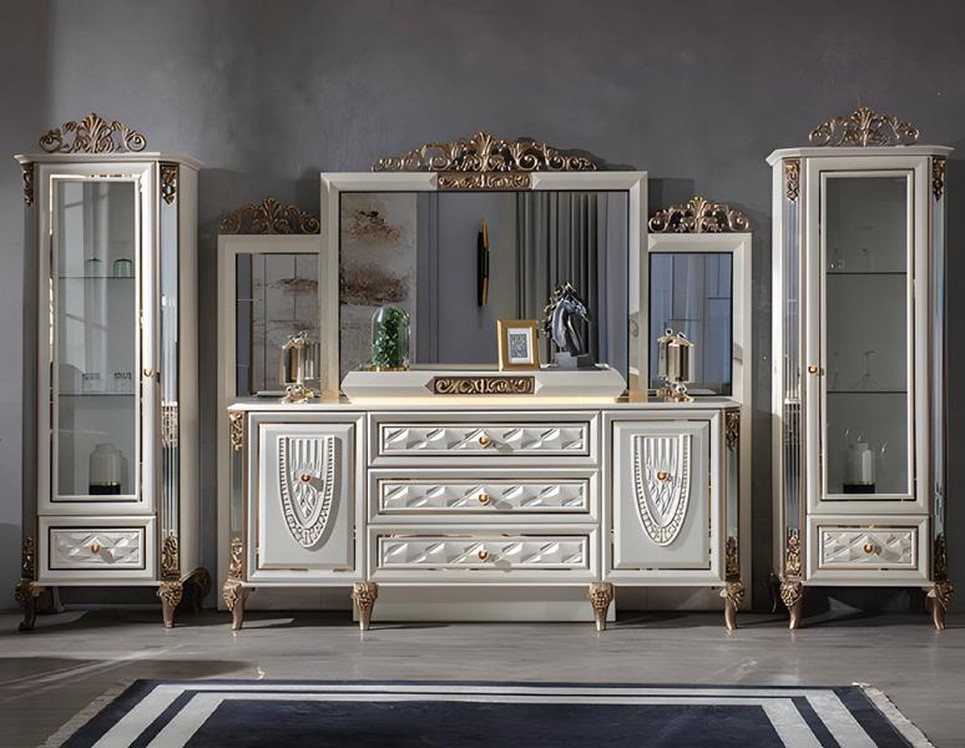 JVmoebel Wohnzimmer-Set Glasvitrine Highboard Schrank Schränke Wohnzimmerschrank, (3tlg Esszimmer Set (Kommode +2x Vitrinen), Made in Europa von JVmoebel