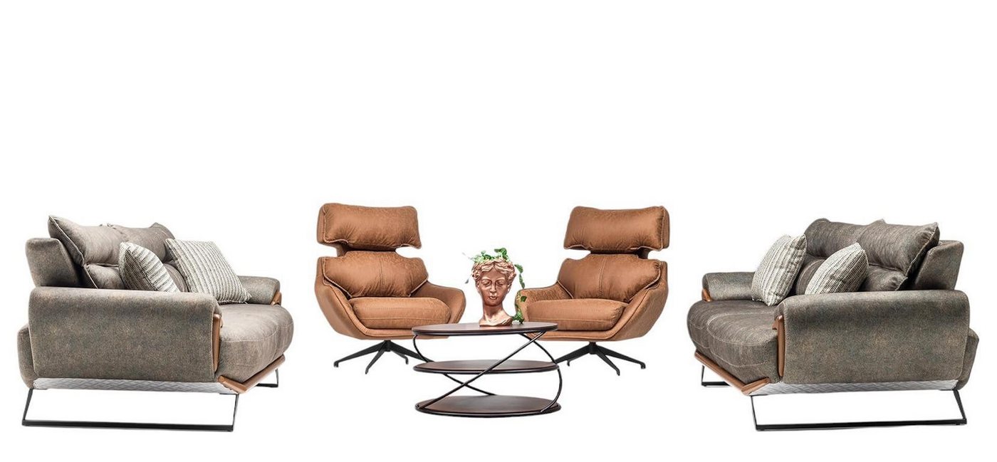 JVmoebel Polstergarnitur Grau Sessel Sofa Set Garnitur Couch Sofagarnitur, (4-tlg., 3+3+1+1 Sitzer), Made in Europa von JVmoebel