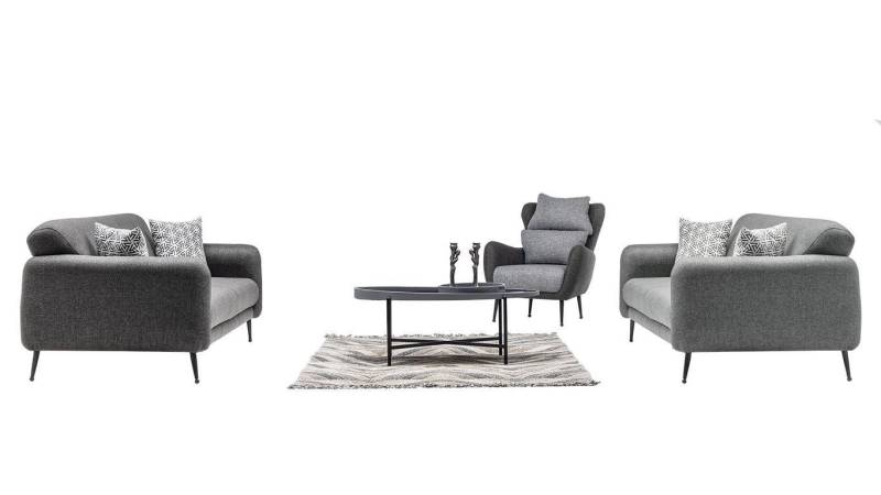 JVmoebel Polstergarnitur Grau Sofa-Set Sessel Sitzgruppe Couchgarnitur Polsterset Lounge, (3-tlg., 3+3+1 Sitzer Sofas), Made in Europa von JVmoebel