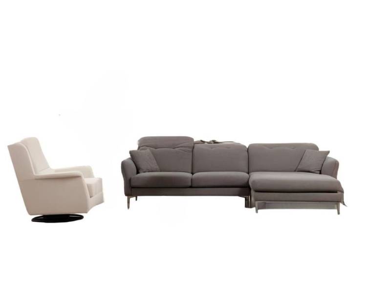 JVmoebel Wohnzimmer-Set Grau-weiße Wohnzimmer Sitzgarnitur L-Form Designer Couch Polster, (Wohnzimmer-Set 2tlg (Ecksofa + Sessel), Made in Europa von JVmoebel