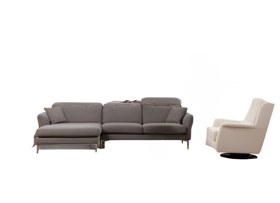 JVmoebel Wohnzimmer-Set Grau-weiße Wohnzimmer Sitzgarnitur L-Form Designer Couch Polster, (Wohnzimmer-Set 2tlg (Ecksofa + Sessel), Made in Europa von JVmoebel