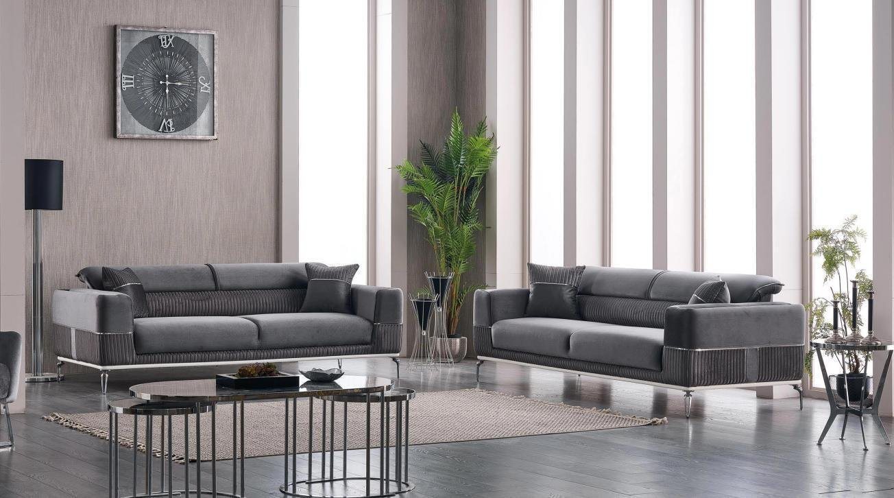 JVmoebel Wohnzimmer-Set Graue Designer Couch Club Couchen 3+3 Sitzer Polster 230cm Sofas, (2-St., 2x nur 3-Sitzer ohne Couchtisch), Made in Europa von JVmoebel