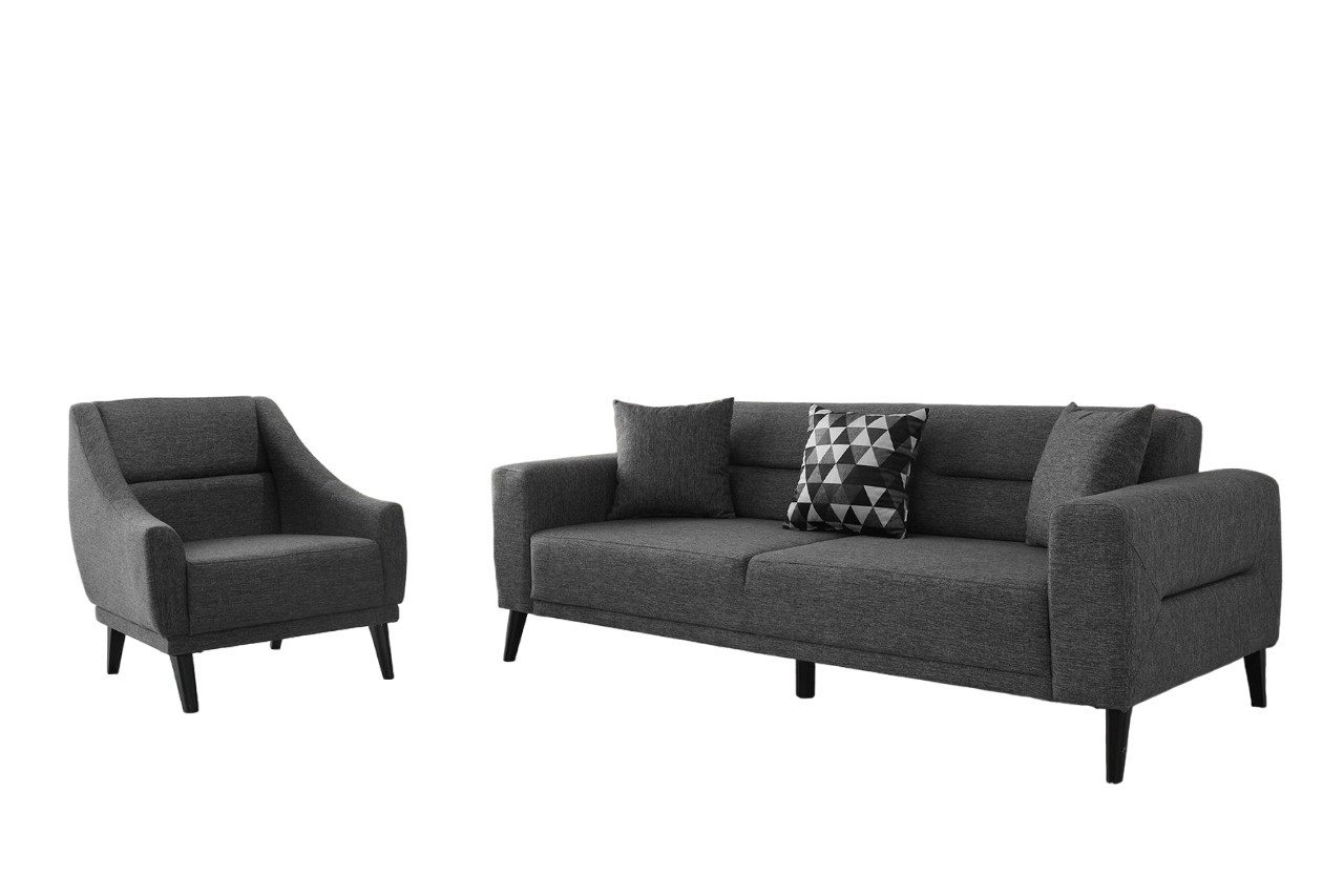 JVmoebel Wohnzimmer-Set Graue Polstergarnitur Designer Couch 3-Sitzer Einsitzer Sessel, (2-St., Sofa 3 Sitzer + Sessel), Made in Europa von JVmoebel