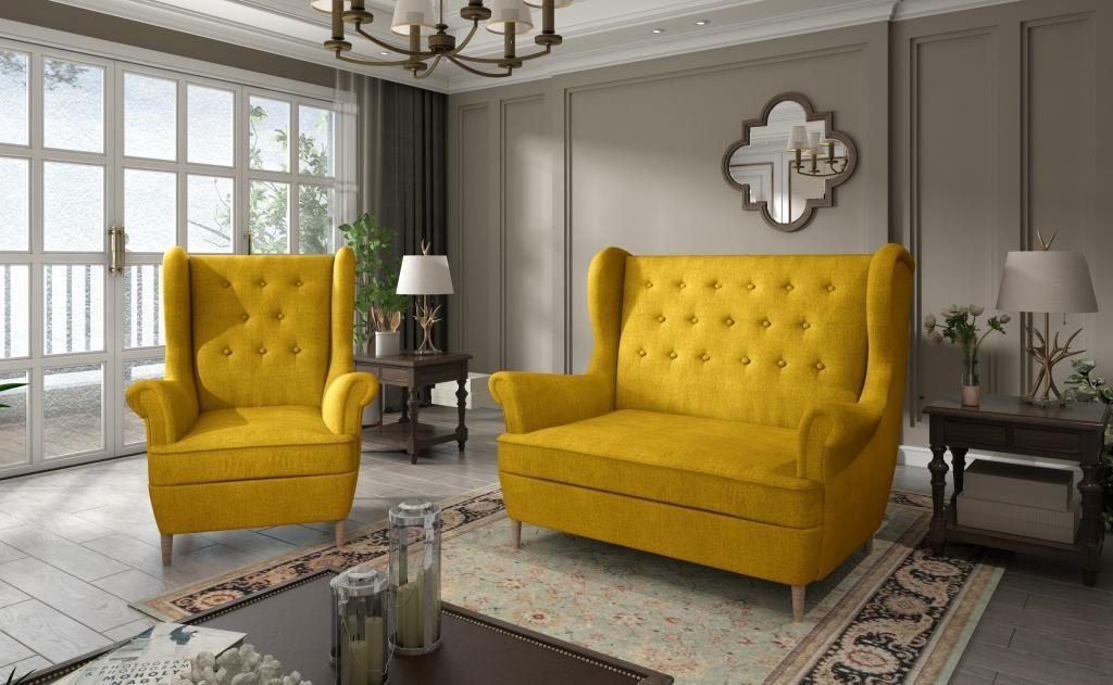 JVmoebel Wohnzimmer-Set Graue Stoff Chesterfield Sofagarnitur 2+1 Sitzer Sofa Couch Polster von JVmoebel