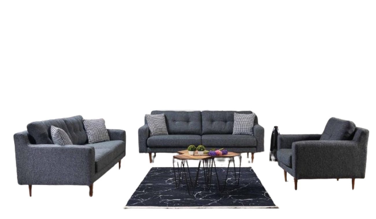 JVmoebel Wohnzimmer-Set Graue Wohnzimmer Sitzgarnitur 2x Sofas Designer Polstersessel, (4-St., Wohnzimmer-Set 4tlg 2x 3-Sitzer + 2x Sessel ohne Couchtisch), Made in Europa von JVmoebel