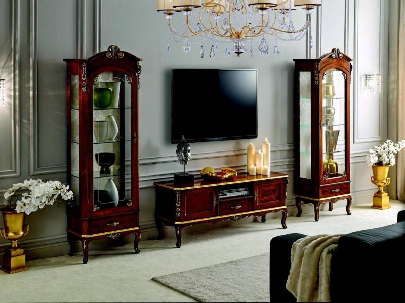 JVmoebel Wohnwand Holz Vitrine Sideboard für das Wohnzimmer, eleganter Wandschrank, Made in Europa von JVmoebel