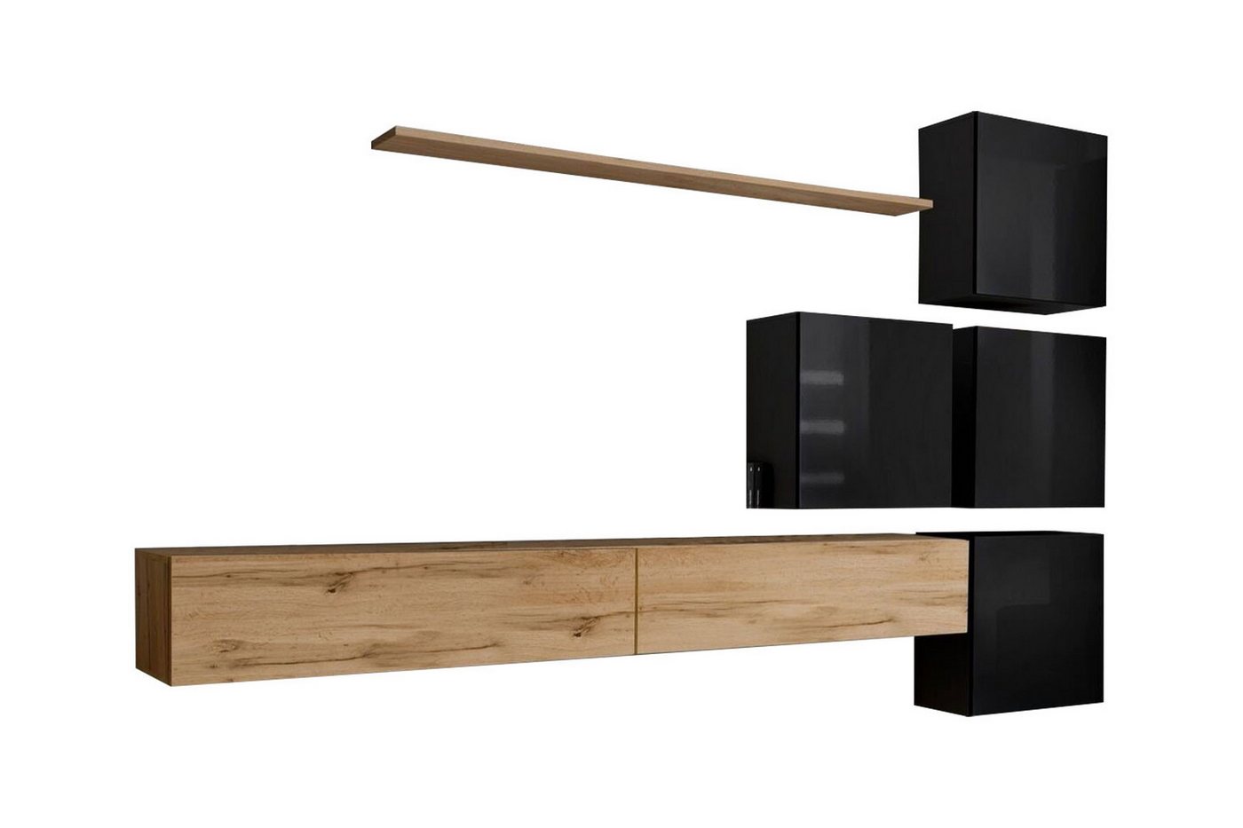 JVmoebel Wohnzimmer-Set Holzmöbel Wohnwand TV-Ständer Wand Regal Komplett Luxus Garnitur Set, (8-St., 1x Wohnwand + 2x TV Ständer + 4x Wandschrank + 1x Wandregal), Made in Europa von JVmoebel