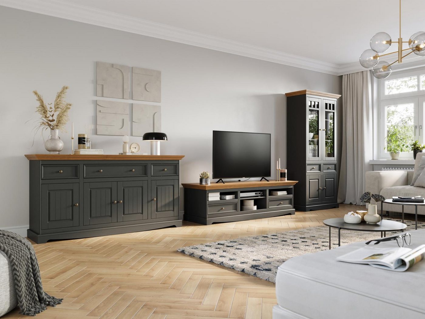 JVmoebel Wohnzimmer-Set Italienische Landhaus Möbel: Holz Wohnwand & Sideboard Kommode, Made in Europa JVmoebel Wohnzimmer-Set Italienische Landhaus Möbel: Holz Wohnwand & Sideboard Kommode, Made in Europa von JVmoebel