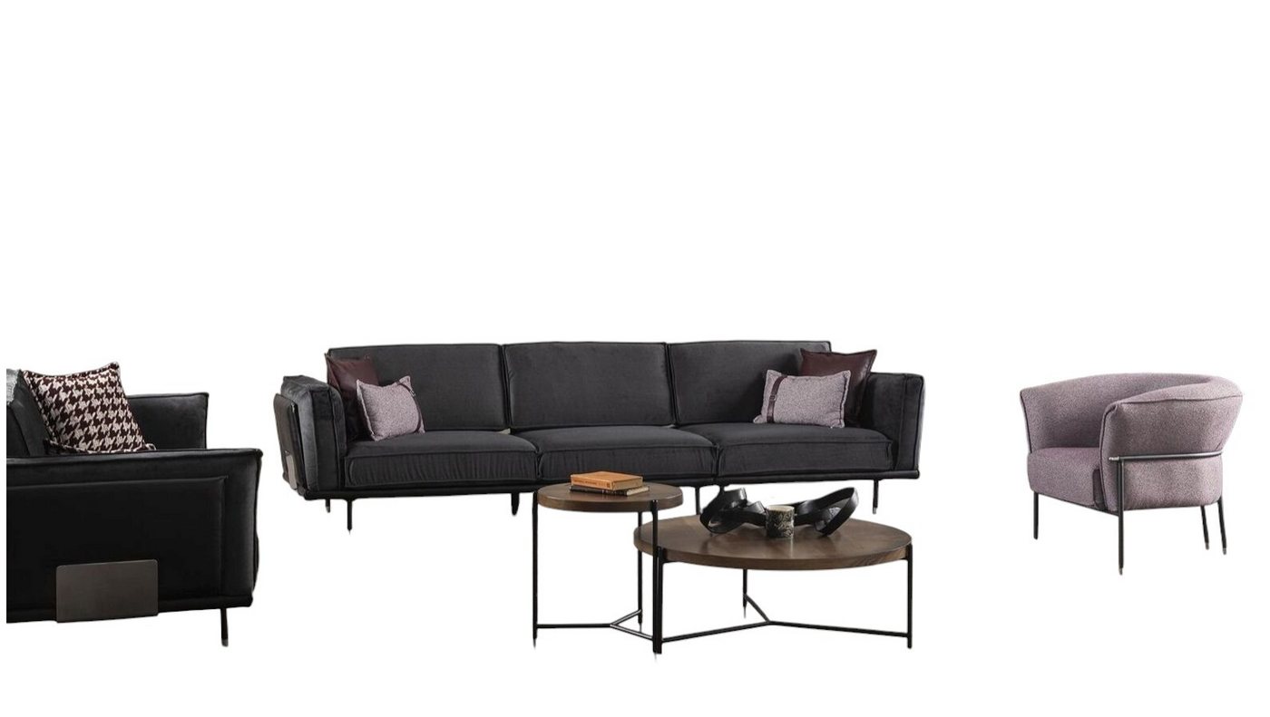 JVmoebel Wohnzimmer-Set Italienische Möbel Sofagarnitur Graue Couch Sofa Sitzpolster 3tlg., (3-St., 1x 4-Sitzer + 1x 3-Sitzer + 1x 1-Sitzer), Made in Europa von JVmoebel