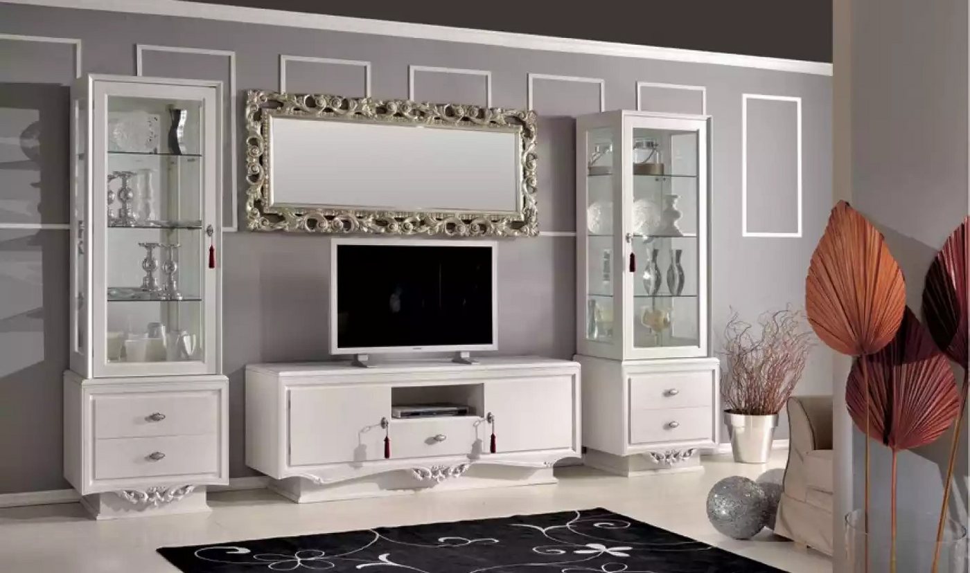 JVmoebel Wohnzimmer-Set Italienisches Wohnzimmer Set mit TV-Bank und 2 Vitrinen in Weiß, (3-St., Nur TV-Ständer + 2x Vitrine), Made in Europa von JVmoebel