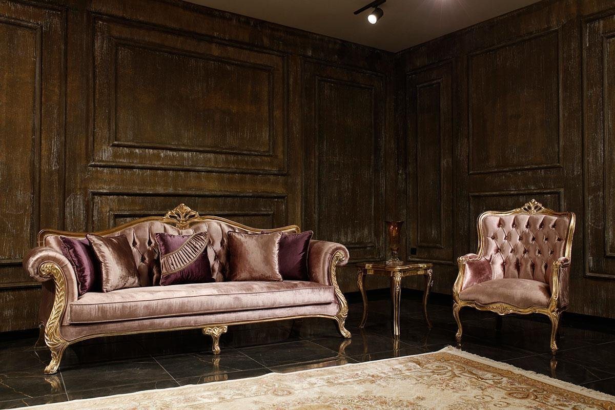 JVmoebel Wohnzimmer-Set Klassische Rosa Chesterfield Sofagarnitur 3-Sitzer Couchtisch Sessel, (3-St., 1x 3-Sitzser + 1x Sessel + 1x Couchtisch ohne Beistelltisch), Made in Europa von JVmoebel