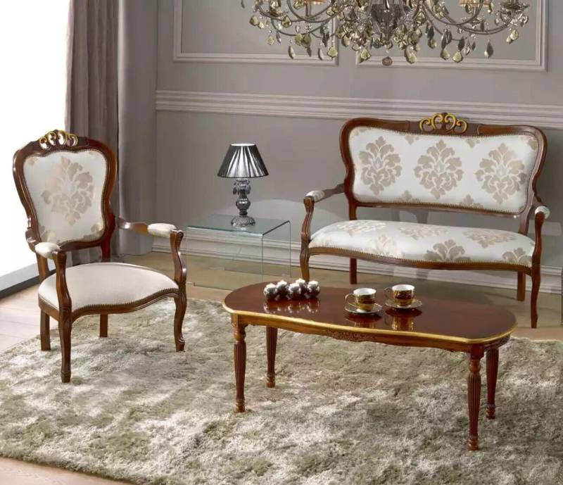 JVmoebel Wohnzimmer-Set Klassische Sitzgarnitur Zweisitzer Sessel Couchtisch Designer, (3-St., Sessel, Sitzbank, Couchtisch), Made in Italy von JVmoebel