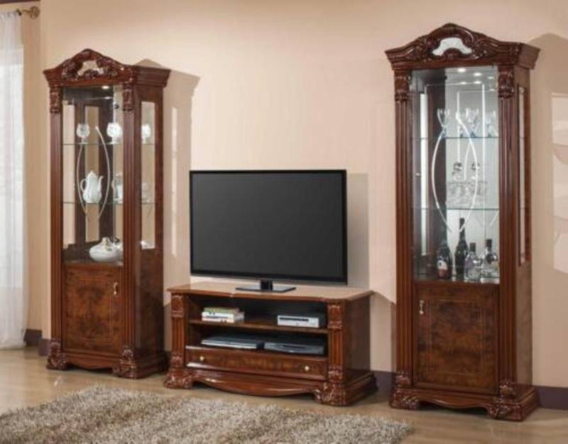 JVmoebel Wohnwand Klassische Wohnwand RTV Vitrine Regal Wandschrank Möbel 3 tlg. Braun, Made in Europa von JVmoebel