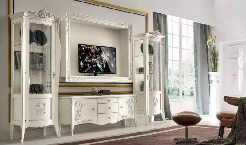 JVmoebel Wohnwand Klassisches Wohnzimmer Set mit Vitrinen und TV-Lowboard, (4-St., Nur Lowboard + 2x Vitrine + TV-Rahmen), Made in Europa von JVmoebel
